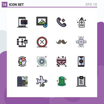 Set of 16 Modern UI Icons Symbols Signs for valentines day park call fountain delete Editable Creative Vector Design Elements