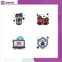 Modern Set of 4 Filledline Flat Colors and symbols such as coffee online drink firefighter video Editable Vector Design Elements