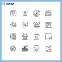 Mobile Interface Outline Set of 16 Pictograms of recruitment employee food delete table Editable Vector Design Elements