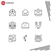 User Interface Pack of 9 Basic Outlines of school bag education mail bag location Editable Vector Design Elements