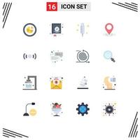 Set of 16 Vector Flat Colors on Grid for essential pin camping location syringe Editable Pack of Creative Vector Design Elements