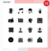 Pictogram Set of 16 Simple Solid Glyphs of contact us communication rain up gesture Editable Vector Design Elements