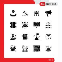 Modern Set of 16 Solid Glyphs and symbols such as fun megaphone algorithm loud ads Editable Vector Design Elements