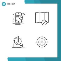 Group of 4 Filledline Flat Colors Signs and Symbols for mobile download check in addition shooting Editable Vector Design Elements