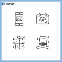 Mobile Interface Line Set of 4 Pictograms of application china mail day celebration Editable Vector Design Elements