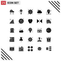 25 User Interface Solid Glyph Pack of modern Signs and Symbols of data snowy search cloud gear Editable Vector Design Elements