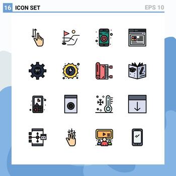 grupo de 16 líneas llenas de colores planos modernas establecidas para desarrollar aplicaciones de sitios web web Internet elementos de diseño de vectores creativos editables