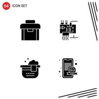 Pictogram Set of 4 Simple Solid Glyphs of briefcase bathtub suitcase electronics bathroom Editable Vector Design Elements