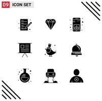 Mobile Interface Solid Glyph Set of 9 Pictograms of bird marketing app graph business Editable Vector Design Elements