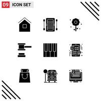 Pack of 9 creative Solid Glyphs of tools hammer game auction easter Editable Vector Design Elements