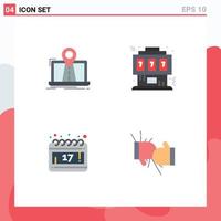 Set of 4 Vector Flat Icons on Grid for navigation console gps gaming day Editable Vector Design Elements