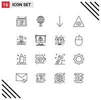 Pack of 16 creative Outlines of cube officer arrow avatar pyramid Editable Vector Design Elements