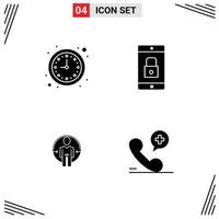 Set of 4 Vector Solid Glyphs on Grid for business man watch lock application login Editable Vector Design Elements