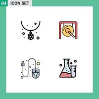 Modern Set of 4 Filledline Flat Colors Pictograph of accessories mouse necklace china flask Editable Vector Design Elements