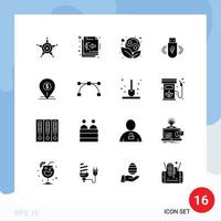 Set of 16 Commercial Solid Glyphs pack for pin storage symbol data usb Editable Vector Design Elements