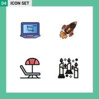 Set of 4 Commercial Filledline Flat Colors pack for computer spaceship hardware goal summer Editable Vector Design Elements