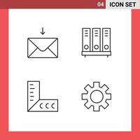 paquete de interfaz de usuario de 4 colores planos básicos de línea de llenado de configuración de documento de archivo de regla de correo elementos de diseño vectorial editables vector