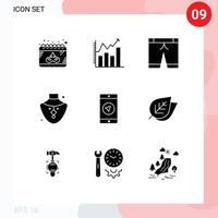 Modern Set of 9 Solid Glyphs Pictograph of mobile apps application pants necklace gem Editable Vector Design Elements