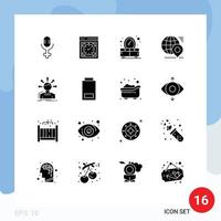 Mobile Interface Solid Glyph Set of 16 Pictograms of options conversion dresser location map Editable Vector Design Elements