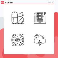 4 Creative Icons Modern Signs and Symbols of healthcare privacy education video data Editable Vector Design Elements