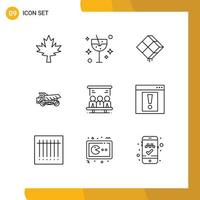 Pictogram Set of 9 Simple Outlines of search construction decor transport truck Editable Vector Design Elements