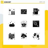 Set of 9 Modern UI Icons Symbols Signs for coffee shopping record soup media Editable Vector Design Elements