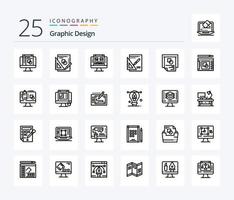 paquete de iconos de 25 líneas de diseño gráfico que incluye presentación. grafico . grafico. monitor vector