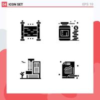 User Interface Pack of 4 Basic Solid Glyphs of fences building yard money estate Editable Vector Design Elements