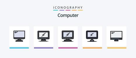 la línea de computadora llenó el paquete de 5 íconos que incluye . imac.. diseño de iconos creativos vector