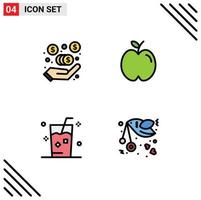 4 User Interface Filledline Flat Color Pack of modern Signs and Symbols of commission ice apple study summer Editable Vector Design Elements