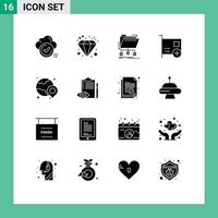 Pack of 16 Modern Solid Glyphs Signs and Symbols for Web Print Media such as devices card wealth add folder Editable Vector Design Elements