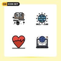 Set of 4 Modern UI Icons Symbols Signs for course cardiogram online internet pulse Editable Vector Design Elements