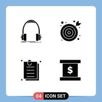 Mobile Interface Solid Glyph Set of 4 Pictograms of audio interface monitor center ui Editable Vector Design Elements