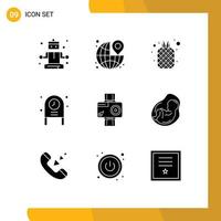 9 User Interface Solid Glyph Pack of modern Signs and Symbols of camera disco food clock pineapple Editable Vector Design Elements