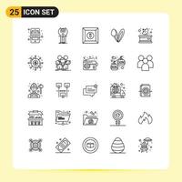 Mobile Interface Line Set of 25 Pictograms of communication face kit bunny product Editable Vector Design Elements