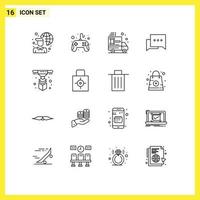 Editable Vector Line Pack of 16 Simple Outlines of printer comment truck chat dealer Editable Vector Design Elements