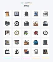 paquete de iconos rellenos de 25 líneas de oficina creativa, como oficina. oficina. oficina. periódico. tableta vector