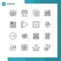 Set of 16 Commercial Outlines pack for finance dollar business lunch online interface Editable Vector Design Elements