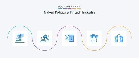 política desnuda y paquete de íconos azules de la industria fintech 5 que incluye alfombra. autoridad. votar. ventaja. gastos vector