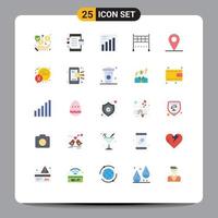 User Interface Pack of 25 Basic Flat Colors of chat car device location line Editable Vector Design Elements