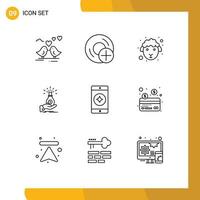 Group of 9 Modern Outlines Set for capital hand gadget bag sheep Editable Vector Design Elements