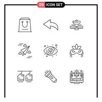 User Interface Pack of 9 Basic Outlines of target fly space paper web Editable Vector Design Elements