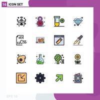 Group of 16 Flat Color Filled Lines Signs and Symbols for develop coding celebrate value diamond Editable Creative Vector Design Elements