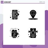 Modern Set of 4 Solid Glyphs and symbols such as creative hot mobile navigation coffee Editable Vector Design Elements