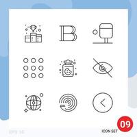 Modern Set of 9 Outlines Pictograph of eye food crypto currency dessert dial Editable Vector Design Elements