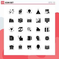 Set of 25 Modern UI Icons Symbols Signs for database tent network nature tips Editable Vector Design Elements