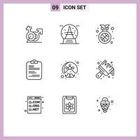 Pictogram Set of 9 Simple Outlines of document paper vacation medical position Editable Vector Design Elements