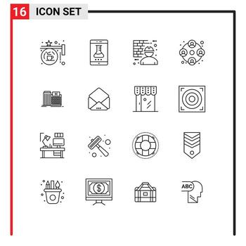 Mobile Interface Outline Set of 16 Pictograms of users people smart lab worker labour Editable Vector Design Elements