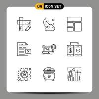 Outline Pack of 9 Universal Symbols of blueprint file collage document data Editable Vector Design Elements