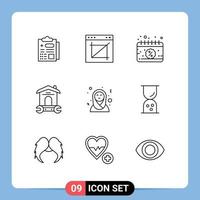 Modern Set of 9 Outlines and symbols such as arab women tool calendar repair house Editable Vector Design Elements